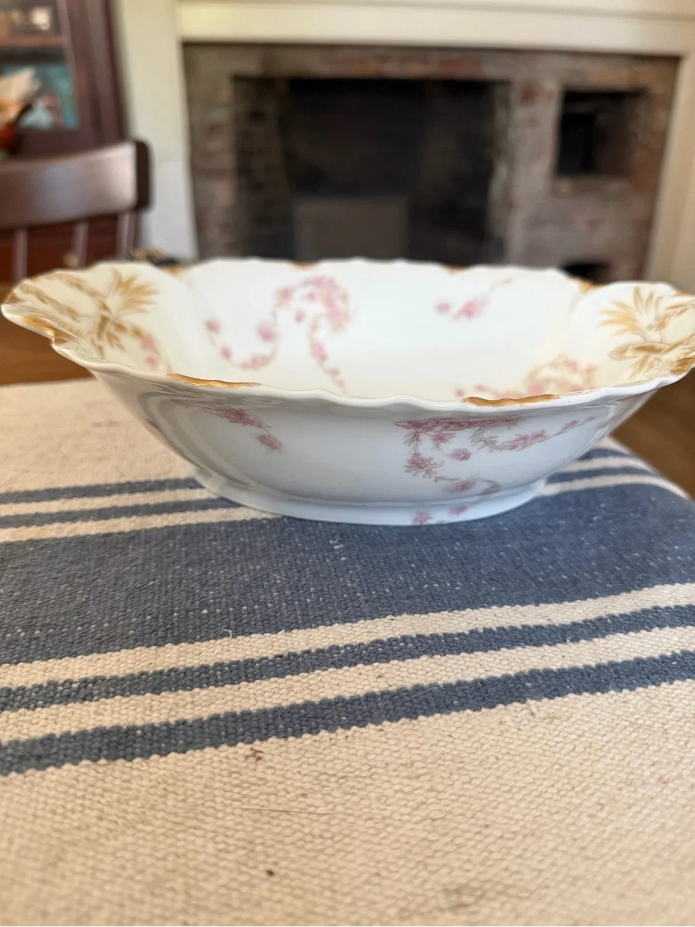 Haviland Limoges Porcelain Schleiger ?525 Pink Gold Floral Serving Bowl